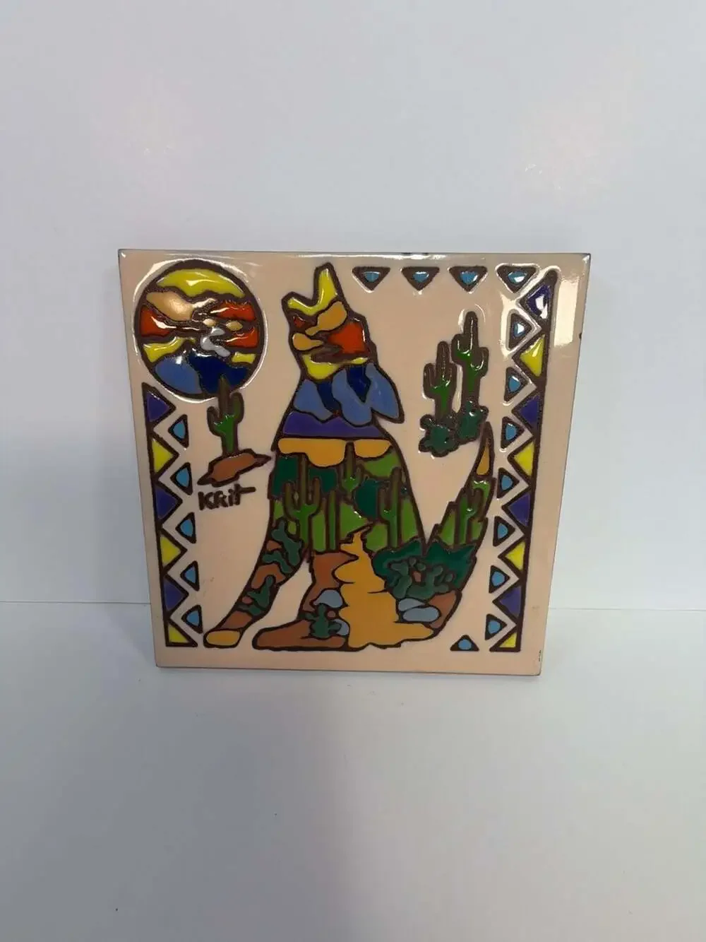 Krit Earthtones The Serenading Coyotes Southwest Ceramic Wall Tile 1999